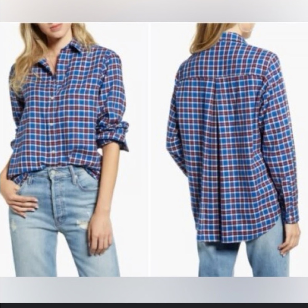 Frank and Eileen Grayson Shirt Italian Fabric Plaid Blue Red Classic Fit Sz S